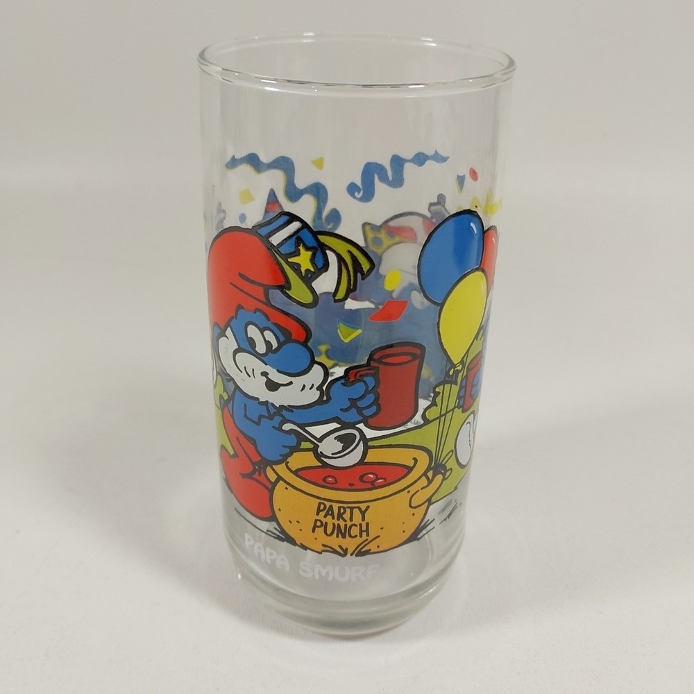 Vintage‎ 1983 Papa Smurf Party Punch 6" Drinking Glass Peyo Retro Glassware